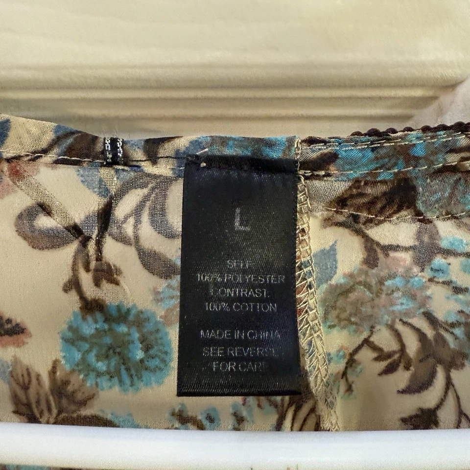 BKE Women’s Semi Sheer Top With Lace Overlay Boho Floral Festival L Beaded - Image 2 of 4