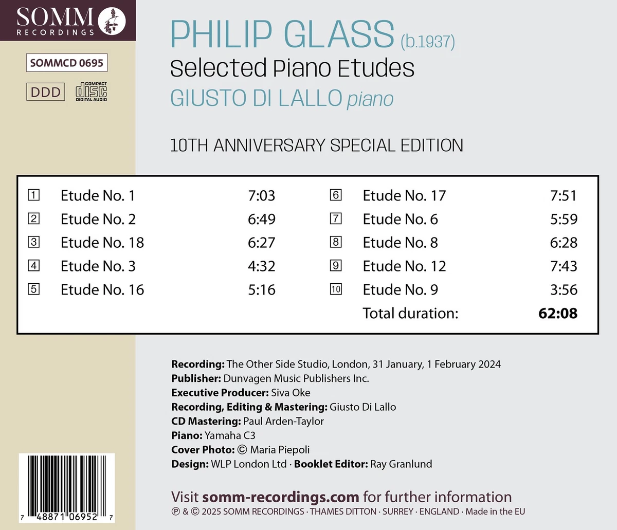 Philip Glass Philip Glass: Selected Piano Etudes (CD) 10th Anniversary  Album