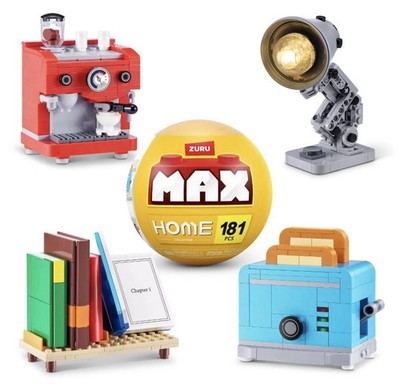 ZURU Set Of 4 Max Home Retro Design Building Set 2025 Coffee Lamp Toaster Books
