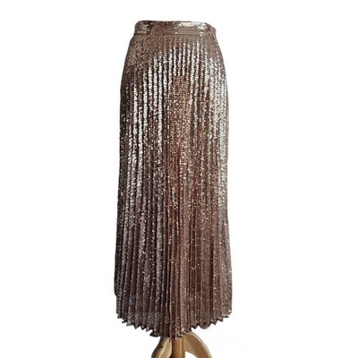 Twinset Bronze Sequins Embellished Pleated Skirt