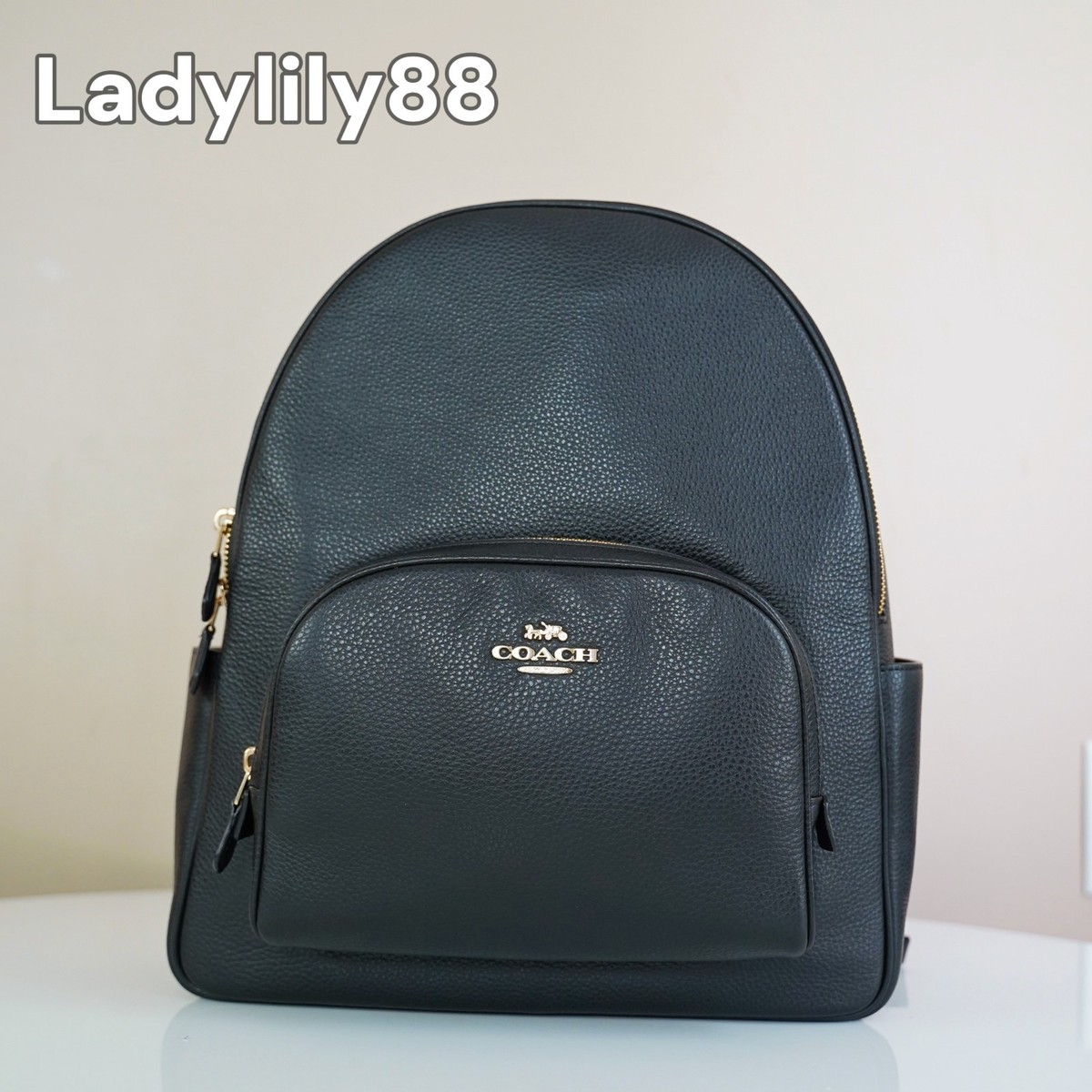 Coach 5669 Large Refined Pebbled Leather Court Backpack Bag Black