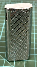 Vintage Flamex Whisper V Butane Electronic Pocket Lighter Chrome Diamond Pattern
