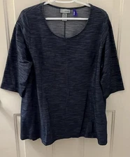 Catherines Women's 1X Petite/ 18/20WP Blue Heather Knit Top 3/4 sleeves