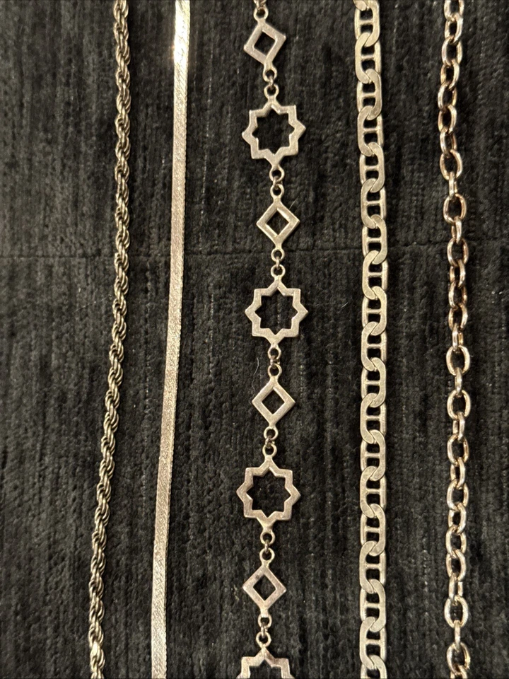 Vintage~Sterling Silver~5 Piece Variety Bracelet Set~Stackable~7.5”~.925~ - Image 2 of 4