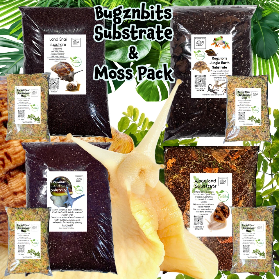 Bugznbits Land Snail Substrate & Moss Pack Giant African Snails, Garden Snails