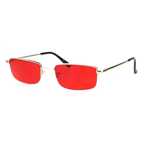 Mens Pop Color Lens Half Rim Narrow Rectangular 90s Dad Sunglasses - Picture 3 of 21
