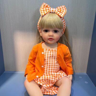 Dolls Reborn Baby Puppe Toddler Full Body Vinyl Mädchen Blonde Hair Gifts 55cm