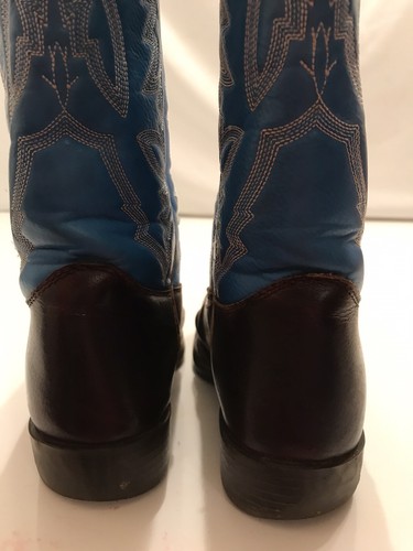 JUSTIN Brown / Blue Leather Pull On Boots Kids Youth Style #377 JR SIZE 1 D - Picture 10 of 23
