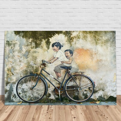 Kindheitserinnerungen, Kinder auf Fahrrädern Acrylglas, Leinwand Poster Wandbild