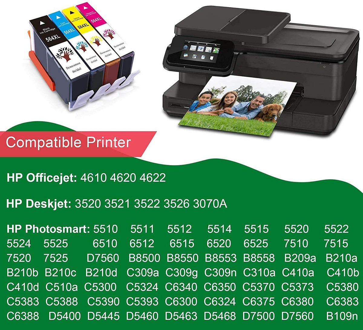 Cartucce Compatibili Hp 5 Cartucce Inchiostro XL Compatibili Per HP 564XL - Con Smartchip, Per Photosmart 7510, 7525 E Modelli Simili 5 Cartucce XL Con Smartchip