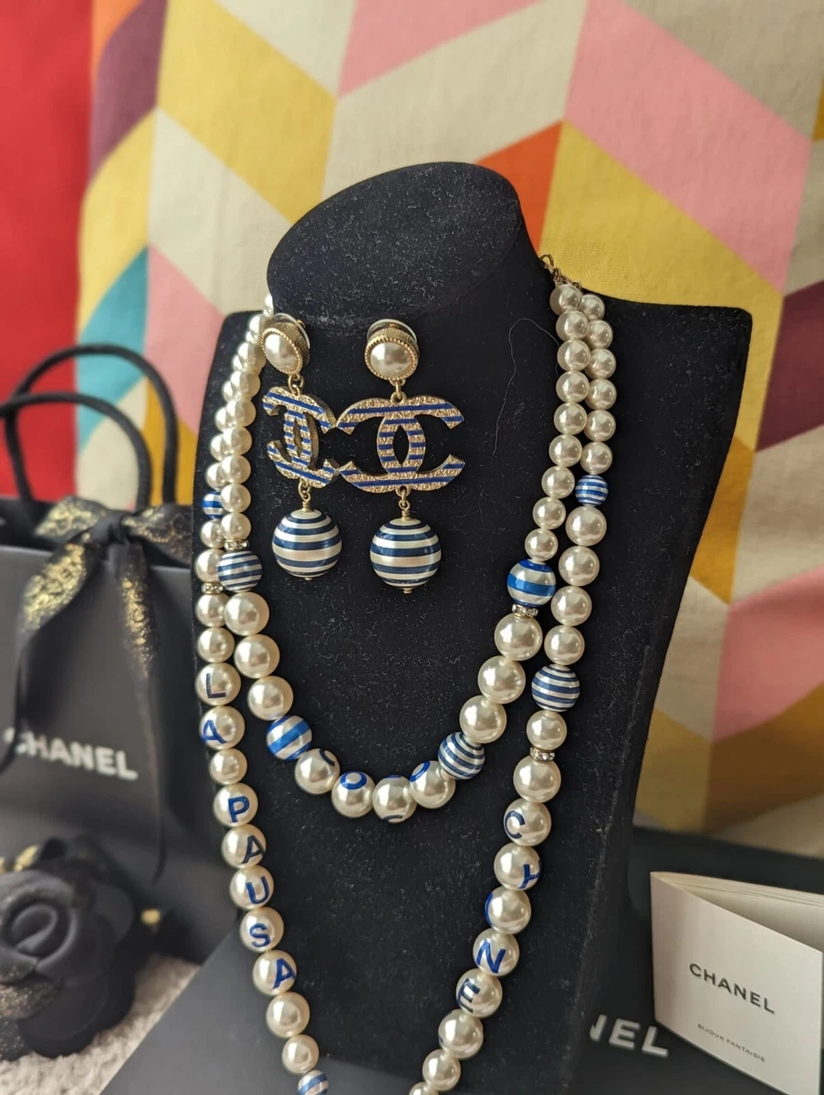 Chanel Imitation Pearl, Strass, And Enamel Flower CC Drop Earrings