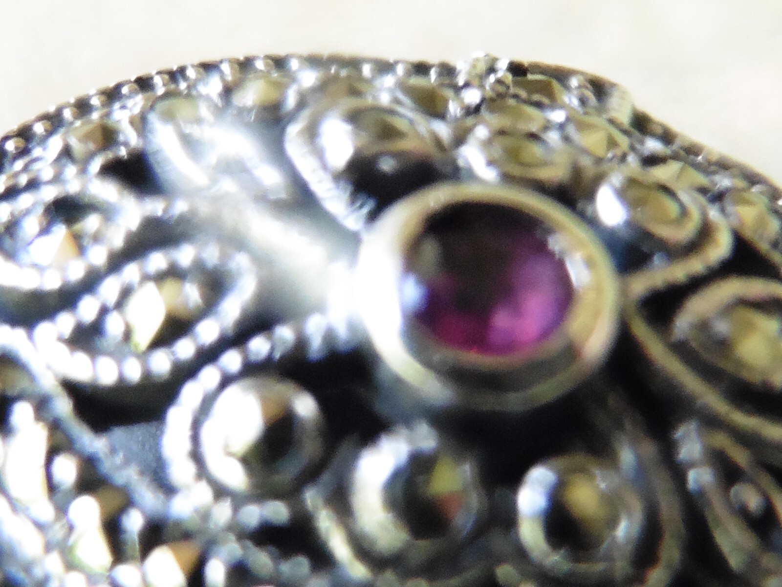 Sterling Silver 925 Marcasite Ruby Ring - image 10
