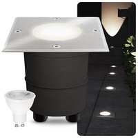 Led-Bodeneinbaustrahler Madon Eckig Optik Edelstahl GebüRstet IP67 3W 4000K GU10