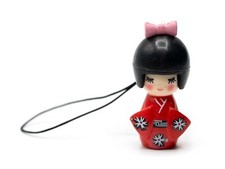 Geisha Doll Asia Hand Charm Asian Doll Red KOKESHI