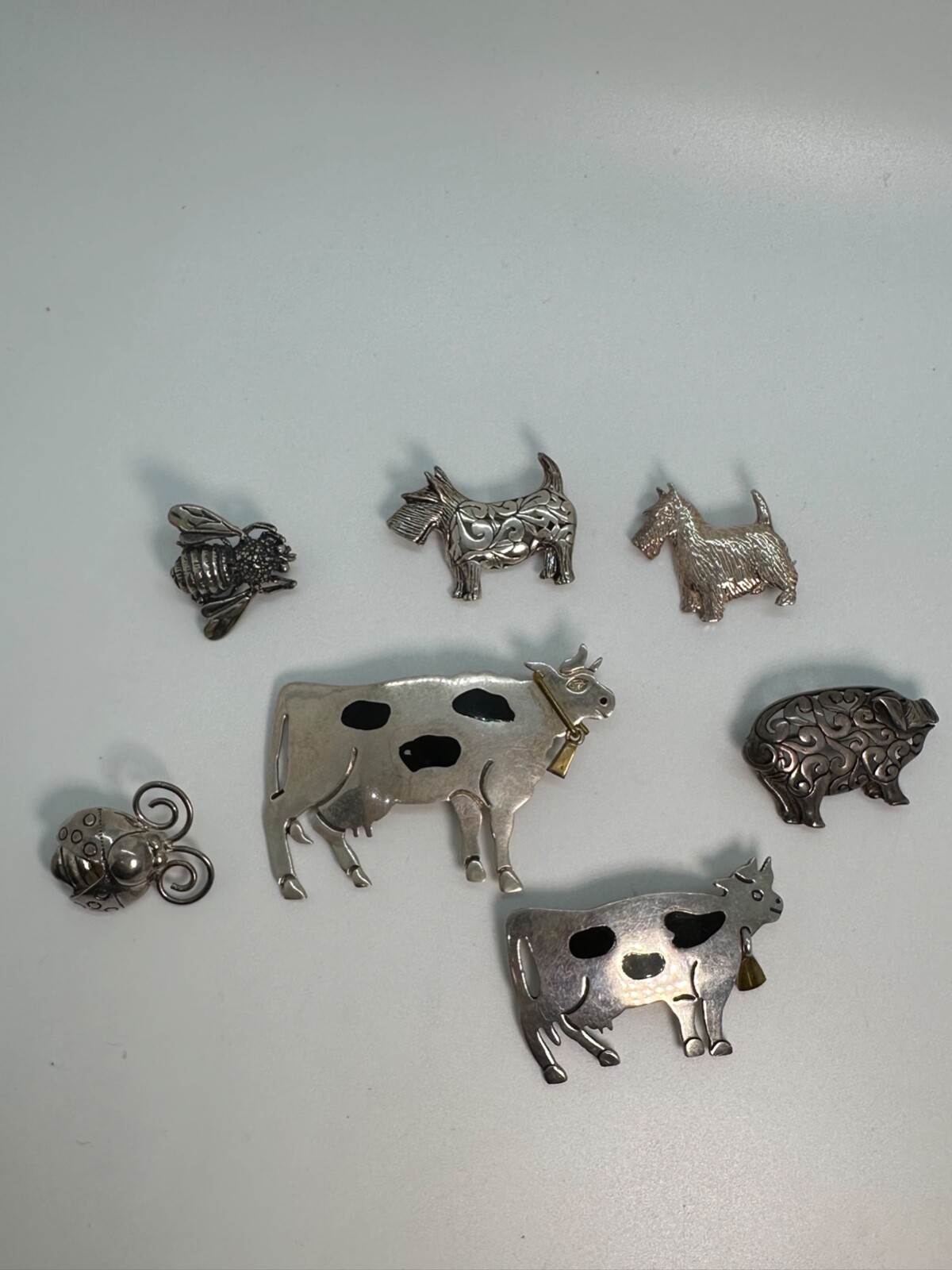 Farm Animal & Insects Sterling Silver Pins Lot of 7 - Gem