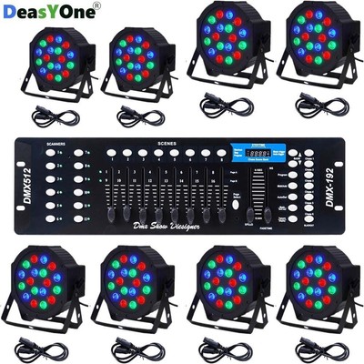 8 Pack Stage Lights With DMX Controller, RGB LED Lights & Mixer Board DJ Events