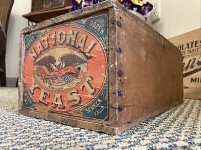 Vintage Wooden Crate National Yeast Seneca Falls New York Eagle Antique Box