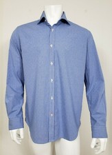 Robert Graham Mens Shirt Size 42 16.5 Long Sleeve Button Blue Embroidered Check