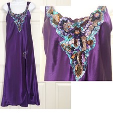 Vtg Victoria's Secret Lingerie Slip Dress Gold Label Satin Purple Sequin Beaded