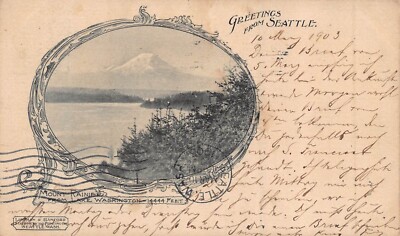 Seattle WA Grüße - Mount Rainier Vom Lake Washington ~ 1903 Foto Postkarte