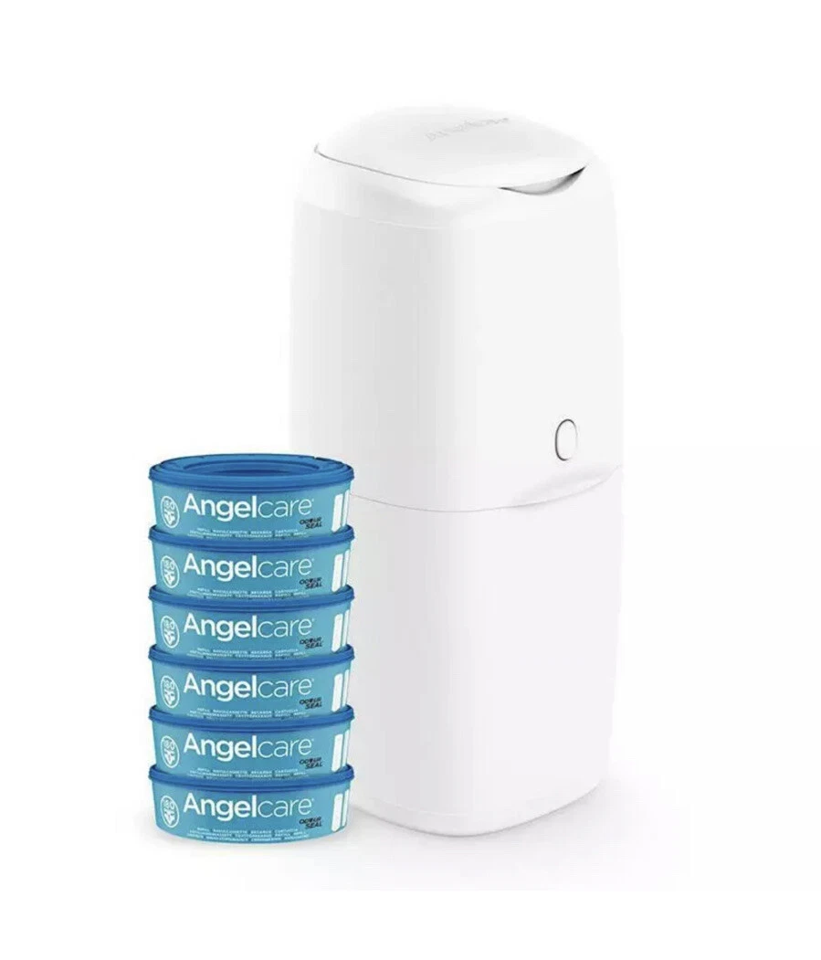 Angelcare Nappy Disposal System & Cassettes Nappies/Diapers Cleaning Bin 6Pk