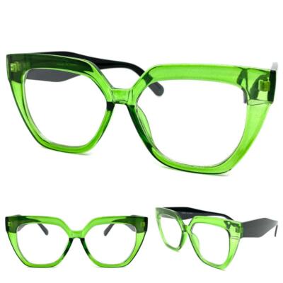 Women's Oversized Retro Cat Eye Style Clear Lens EYE GLASSES Large Green Frame
