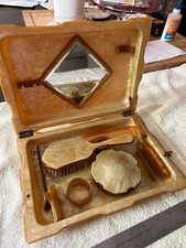 Celluloid Art Deco Brown Vanity Set Beautiful with Case