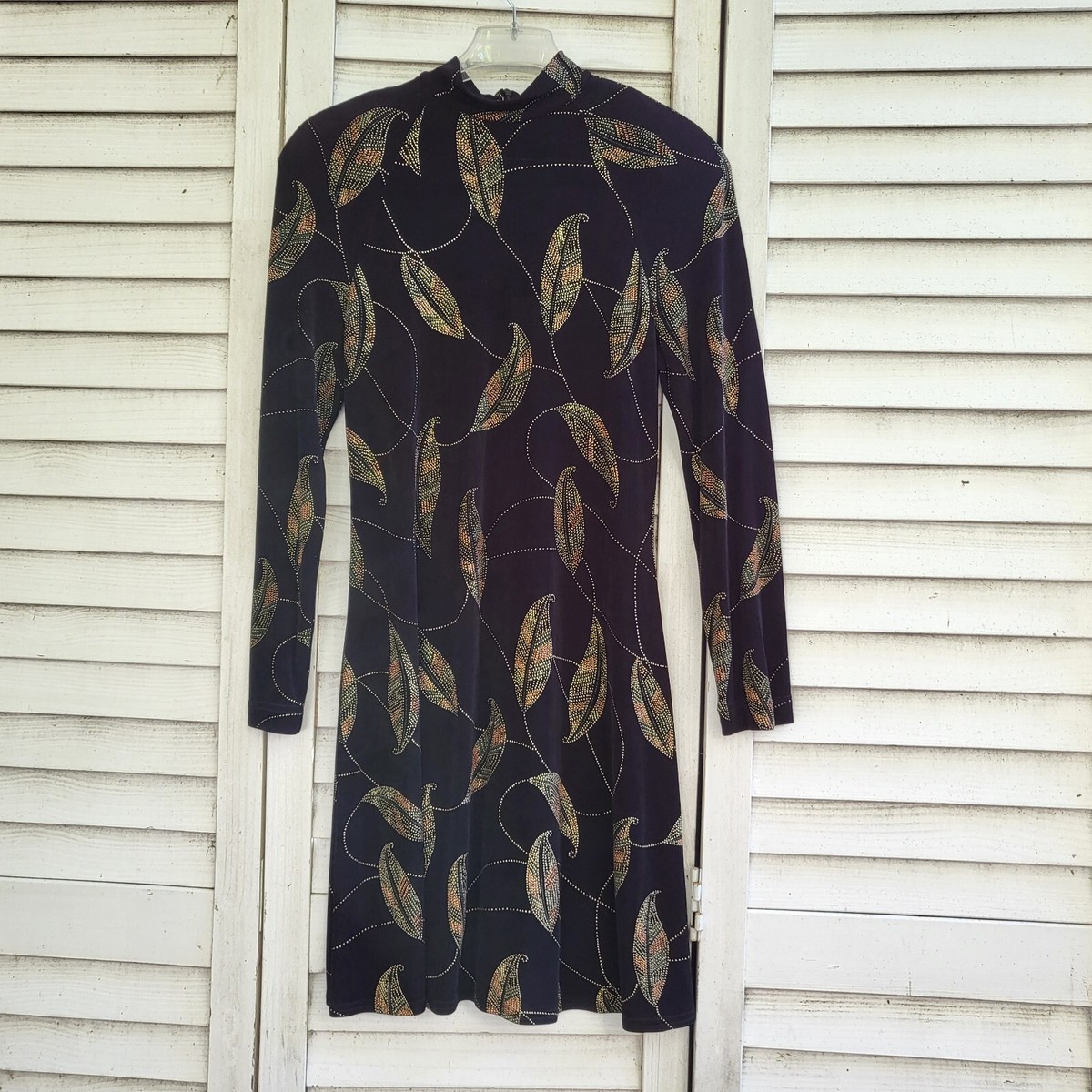joseph ribkoff black and gold dress Vintage Creations Joseph Ribkoff Long Sleeve Dress Leaf Pattern Black Gold  Sz 10