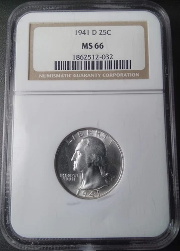 :1941-D 25C WASHINGTON QUARTER SPOTLESS NEAR SUPERB NGC MS66 RARE R3 HIGH GRADES