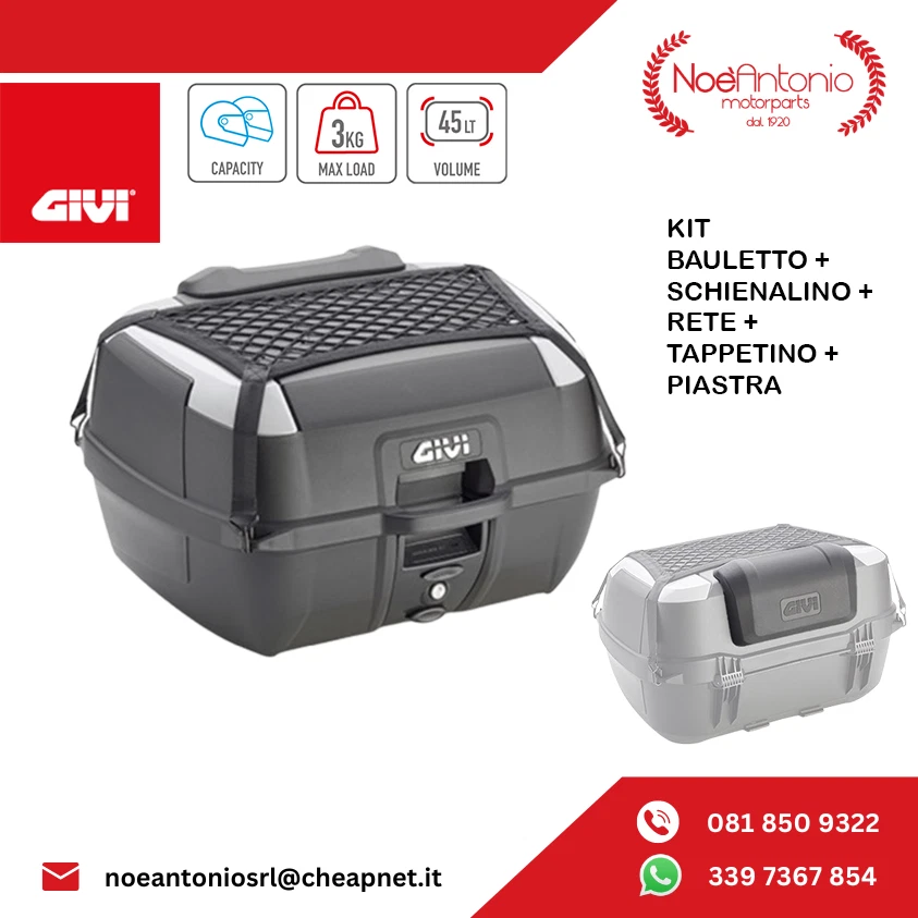 Kit Bauletto Moto 45L Monolock Givi B45 Fino a 2 caschi Integrali