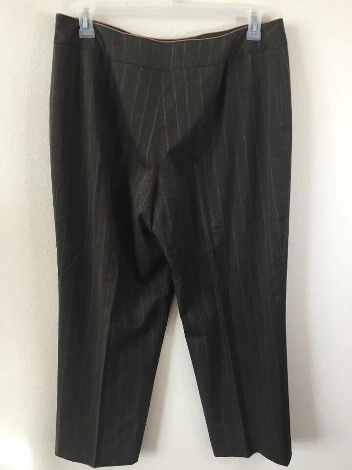 Dressbarn pants size 16 brown tan pinstripe cropped 27.5" inseam - Image 3 of 4