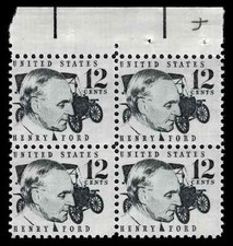 US Scott # 1286a, Henry Ford, Block of (4) 1965 12¢ Stamps, MNH