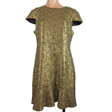 NWT MICHAEL KORS BLACK GOLD SPOTTED SHORT SLEEVE FIT AND FLARE DRESS XL