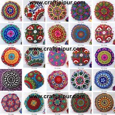 Indian Cushion Cover Suzani 16" Round Embroidered Handmade Decorative Pillowcase