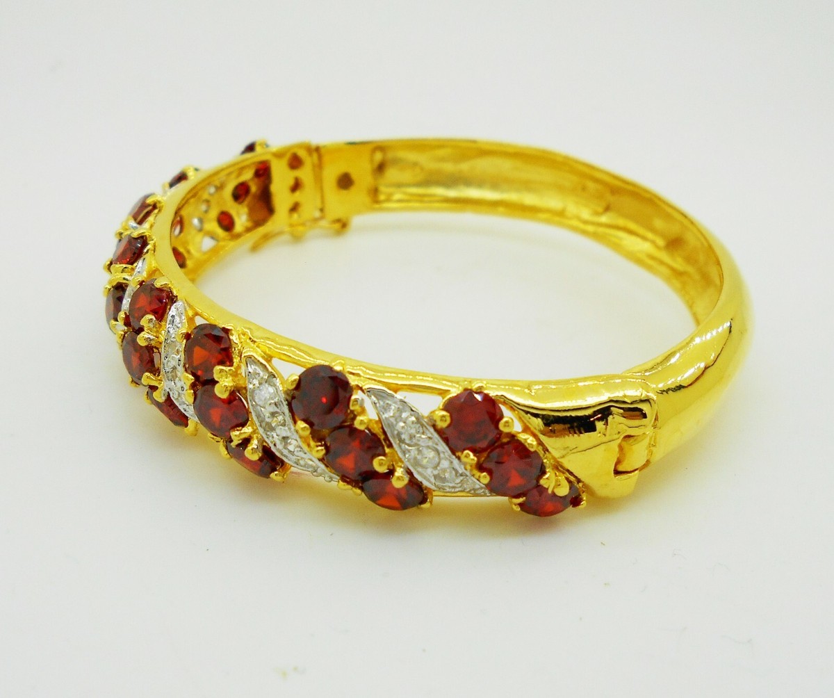 Garnets Cubic Zirconia 18k 22k 24k Yellow Gold Plated Bangle