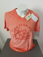 Milano Italy T-Shirt V Kragen Gr. L 52 Orange Mit Druck Print Washer