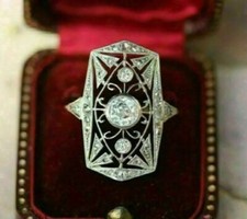 Art Deco 2.20 CT Round Cut Moissanite  CZ Women's Engagement 925 Silver Ring