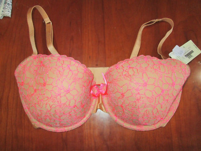 NWT Elle Macpherson Neon Pink & Tan Bra Womens Size 36DD Underwire Lined 31676