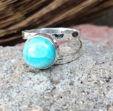 Larimar Dainty Ring 925 Sterling Silver Handmade Jewelry Ring All Size SR236