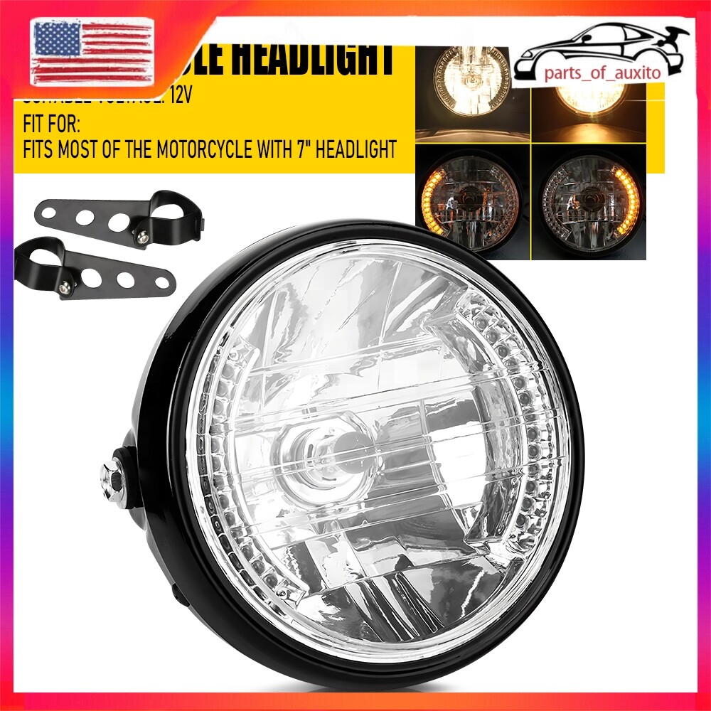 Pair 7inch Round Led Headlights Turn Lights DRL Amber For Universal Motorcycle R