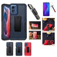 For Motorola Moto G Play 2024, Belt Clip Case Cover Kickstand Tempered Glass