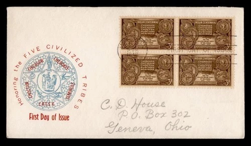 DR WHO 1948 FDC INDIAN TRIBE CENTENNIAL BLOCK M75312