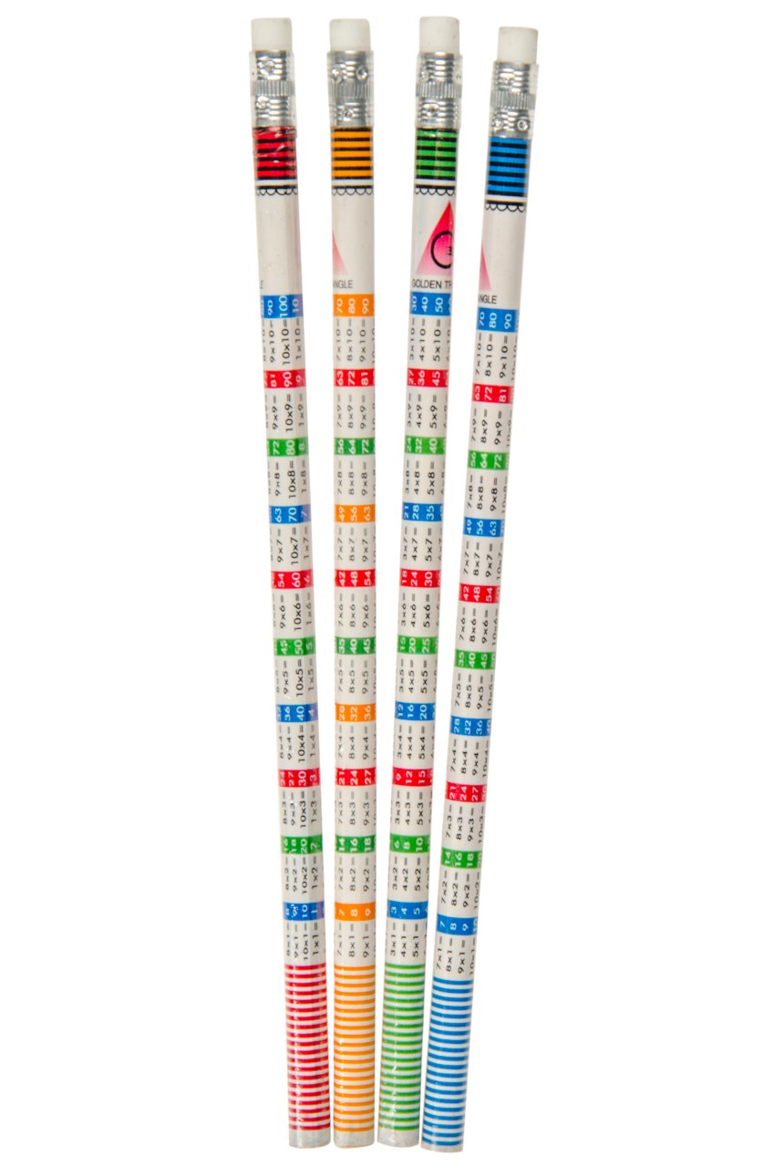 Pack of 12 Multiplication Tables Design Pencils with Eraser - School Party Bag