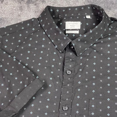 7 Diamonds Mens XXL Black Geometric Micro Print Short Sleeve Button Down Shirt