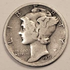 1936S  Mercury Dime circulated 90% Silver Fine F