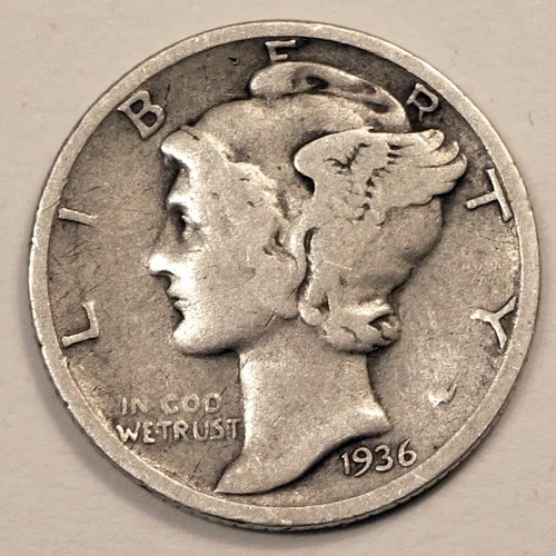 1936S  Mercury Dime circulated 90% Silver Fine F