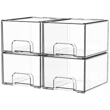 Yieach 4 Pack Clear Stackable Storage Drawers,4.4'' 4 PCS, Clear-4.4 In Tall