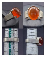 Real Yemeni Deep Brown Agate Sterling Silver 925 Handmade Aqeeq Plain Mens Ring