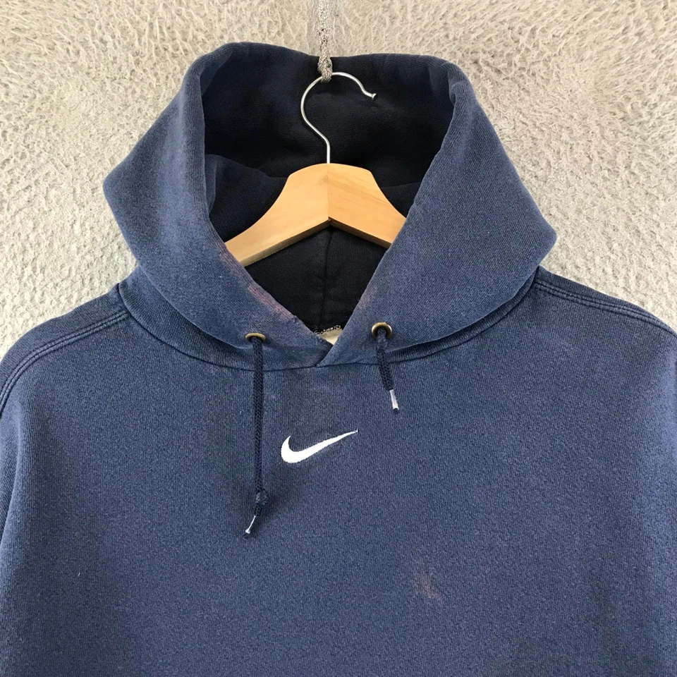 Sudadera con Capucha Nike Center Swoosh Vintage Años 90 Azul Marino Mini Cuadros Bordada M Foto 3 de 4