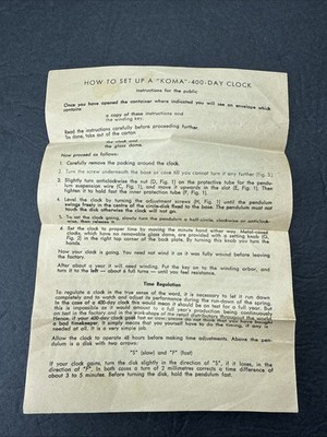 Antique Directions To Koma 400 Day Clock